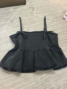 Black Denim Cropped Tank Top